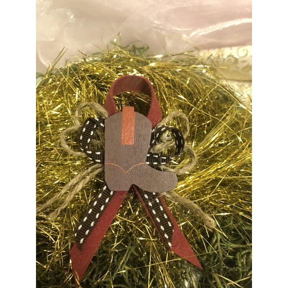 Charmed Wild Wild West CowBoy Corsage Pin Baby Shower Favors for Baby Boy; 12 pieces; Brown Boots with red Sued ribbon decoration
