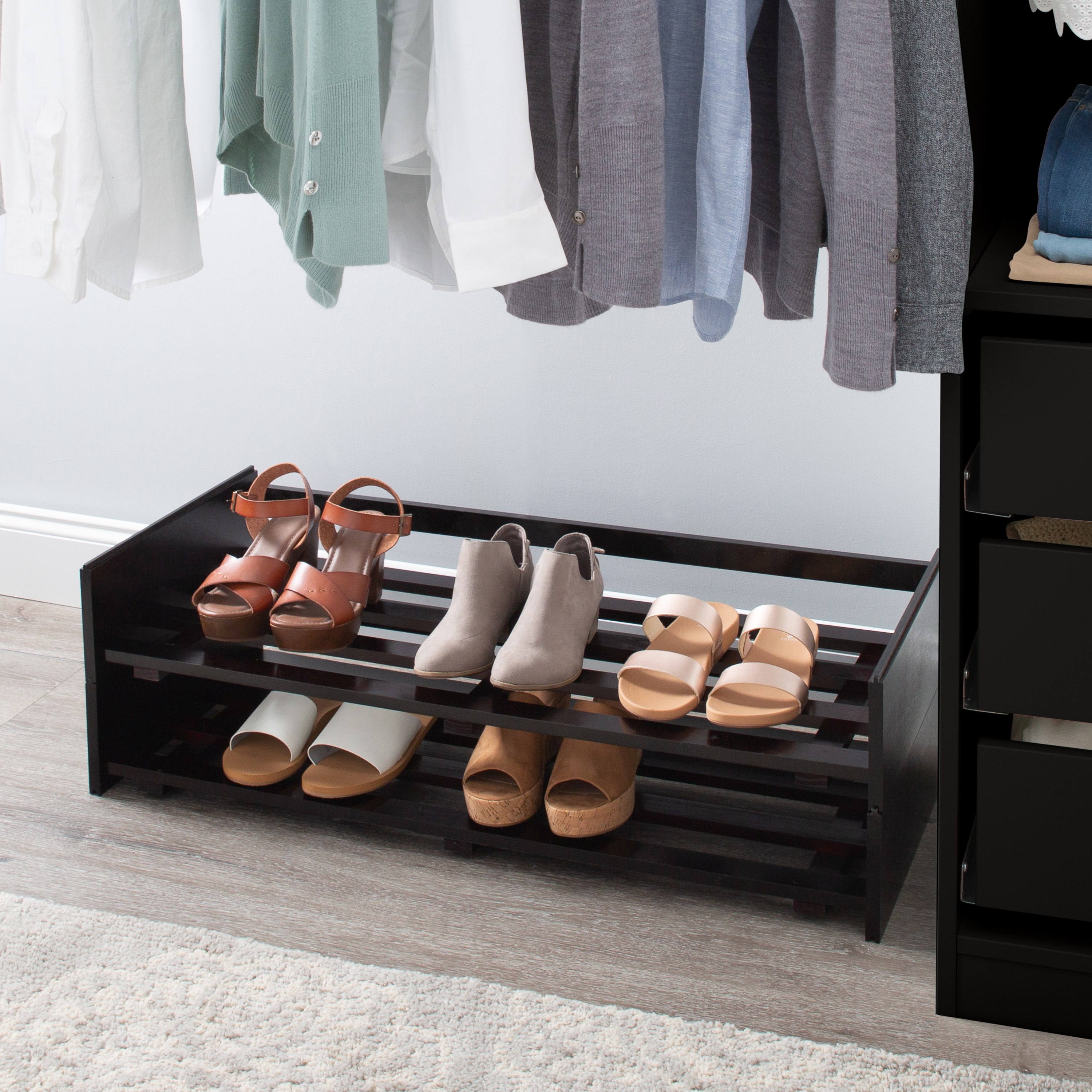 Organize It All 2 Tier Stackable Wood 8 Pairs Shoe Rack in Brown