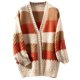 thumbnail image 1 of Casual Color Block Stripe Open Front Sweater with Lantern Sleeves for Women Soft Acrylic Fabric Long Sleeve Cardigan Purple XL, 1 of 4