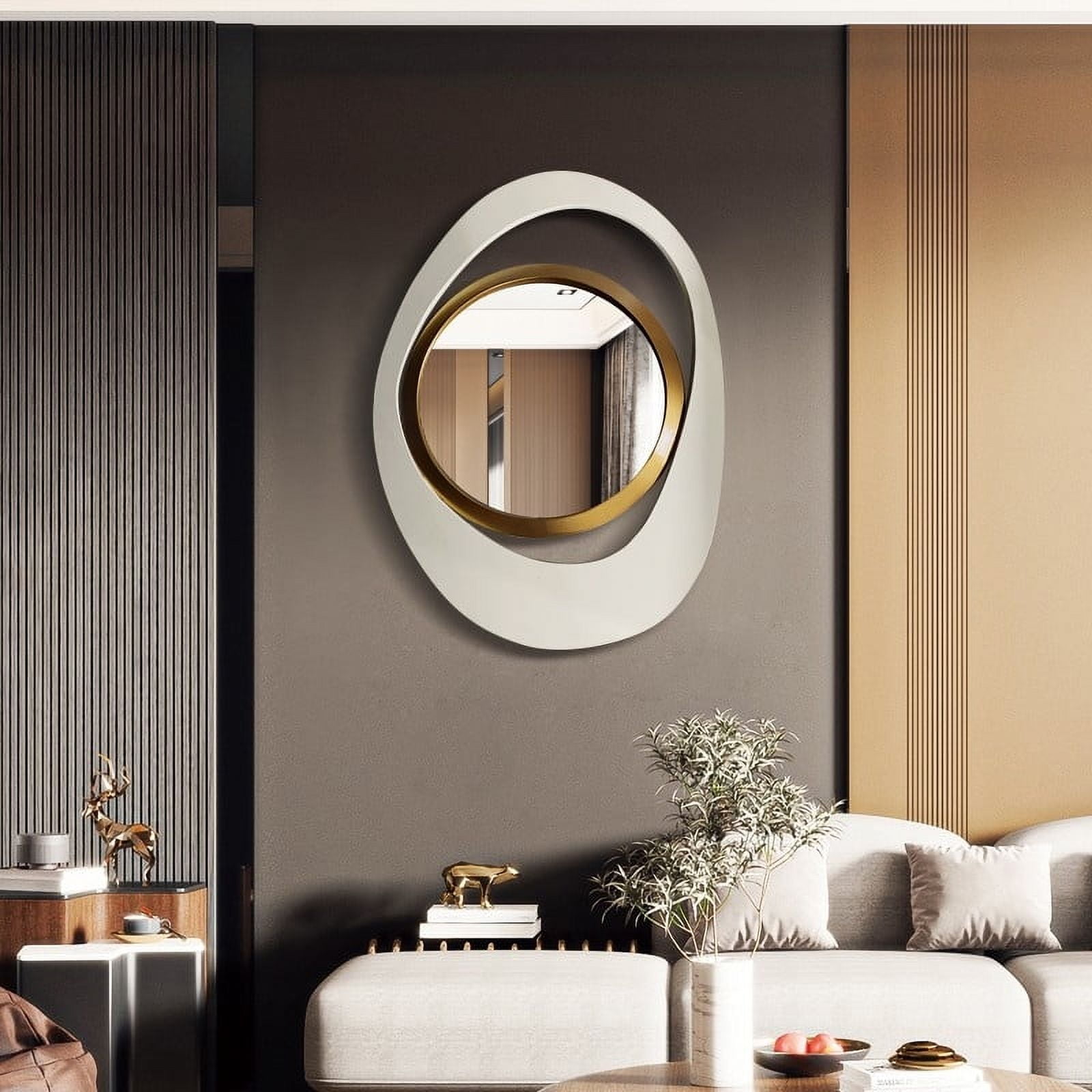 Homary Modern 23.6" Wall Mirror Decor Large White & Gold Abstract Geometry Wall Mirror Decor Living Room Bedroom