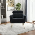 thumbnail image 2 of 29.5"W Chenille Accent Armchair,Modern Upholstered Tufted Leisure Arm Chair with Golden Legs and Throw Pillow,  Single Sofa Leisure Comfy Chair with Padded Seat for Living Room Bedroom,Black, 2 of 7