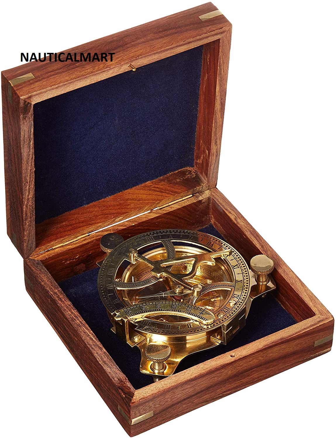 NauticalMart Solid Brass Round Sundial Compass with Design Rosewood Box - Brass - image 2 of 3