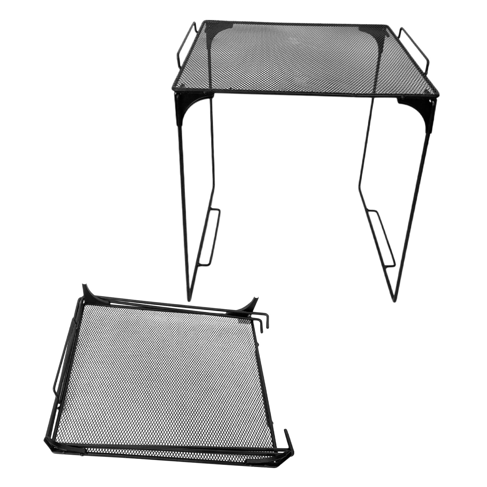 OUNONA 2-Pack Foldable Metal Mesh Locker Shelves for Document Storage, Stackable Organizer Rack in Black