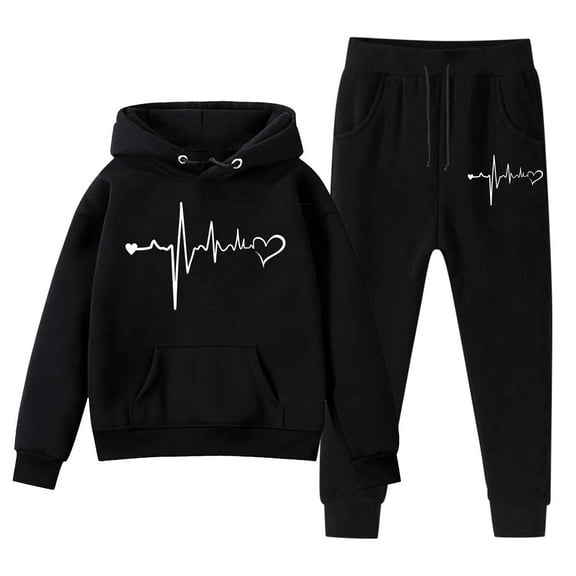 Glisme Girls Hoodie Outfits Kids Hooded Tracksuit Unisex Two Piece Clothing Set Hoodie Sweatshirt Sweatpants Set Black Fashion Fit Suit For Girl/3-4 Years