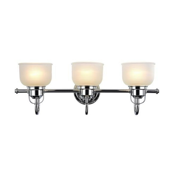 25 in. Lighting Ironclad Industrial-Style 3 Light Chrome Bath Vanity Wall Fixture White Frosted Prismatic Glass - Chrome