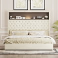 thumbnail image 3 of Harper & Bright Designs Queen Size Velvet Tufted Platform Bed Frame with USB Port and Night Light, Wing-back Platform Bed with Rivet Decoration Headboard and Shelf, Beige, 3 of 17