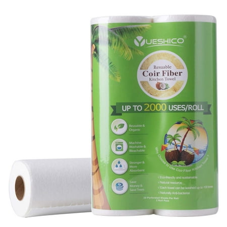 MEETCO- Reusable Paper Towels - Sustainable Coconut Fiber Towels - Organic Super Strong Durable and Absorbent Washable Kitchen Paper Towels - Eco Friendly, Biodegradable - 2 Rolls, 40 Sheets