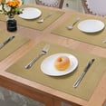 thumbnail image 6 of Howarmer Vinyl Woven Placemats for Dining Table, 12x18 Inch Rectangle Washable PVC Placemats Anti-Slip Heat Resistant Kitchen Table Mats Easy to Clean, Quick Drying - Set of 4, Gold, 6 of 6