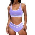 thumbnail image 6 of VBTAPA Women's High Waisted Bikini Sets Summer Athletic Beach Two Piece Swimsuits Color Block High Cut Bathing Suits Purple XL, 6 of 7