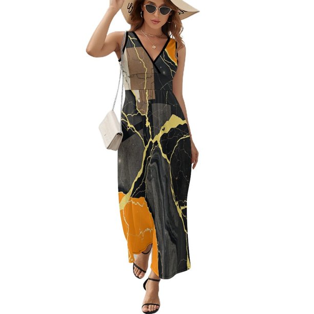 Vestido Largo Sin Mangas Para Mujer, Marble Traje Informal Para Cumpleaños, Verano