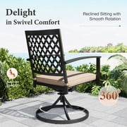 7-Piece Outdoor Patio Dining Set with Swivel Cushioned Chairs & 6 Person Table, All Weather Metal Steel Furniture, Black & Beige