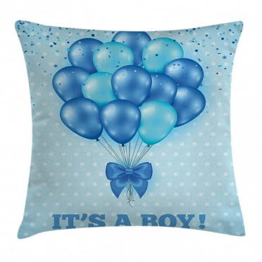 Gender Reveal Decorations Throw Pillow Cushion Cover, Balloons on Nostalgic Polka Dots Backdrop Childbirth Celebration, Decorative Square Accent Pillow Case, 20 X 20 Inches, Sky Blue, by Ambesonne
