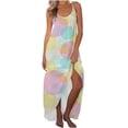 thumbnail image 2 of SMihono Robe Maxi Bohème d'Été pour Femmes Grande Taille Mode d'Été pour Femmes Robe Mi-Taille Sans Manches Imprimée Robe de Plage Slim Robe de Plage, 2 of 4