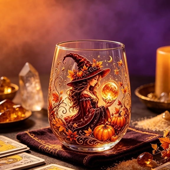 WeDecorBay Wine Glass Witch Stemless Set of 6 Gothic Crystal Ball Tumbler for Party Home Bar and Holiday Gathering