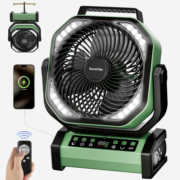Ventilador de Camping Socool 20000mAh con Luz, 112 Horas, 8 Velocidades y Control Remoto