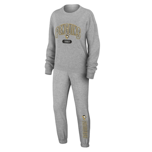 Women's WEAR by Erin Andrews Heather Gray Pittsburgh Penguins Knit Long Sleeve Tri-Blend T-Shirt & Pants Sleep Set