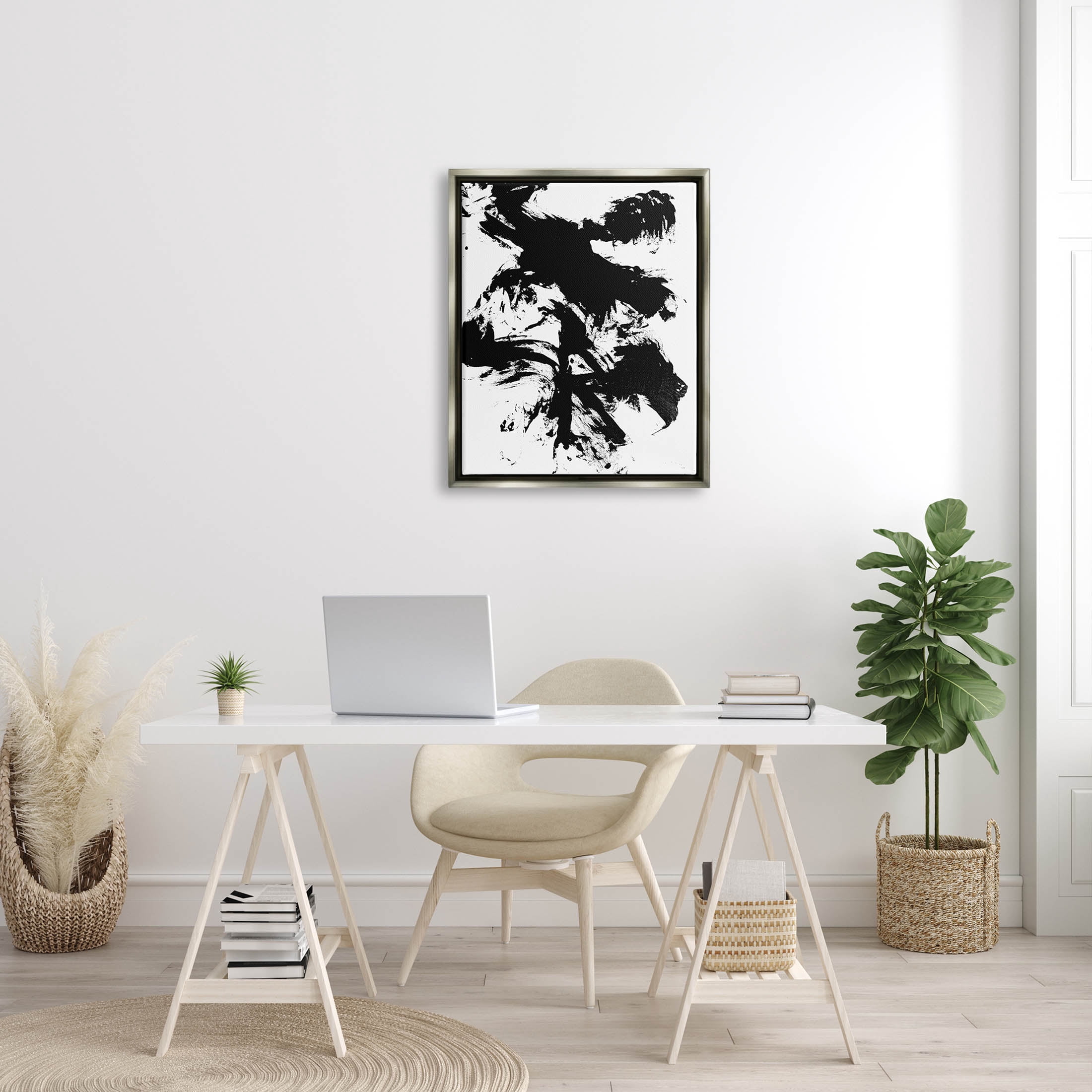 Modern Silhouette Brushed Shape Abstract Graphic Art Luster Gray Framed Art Print Wall Art