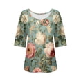 thumbnail image 5 of Tittly Bluses & Tops, 3/4 Sleeve Shirts for Women Dressy Tunic Tops Casual Wear with Floral, V Neck T Shirts for Women, Dressy Tops for Women Green L, 5 of 5