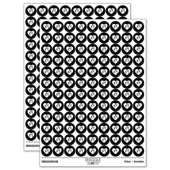 KY Kentucky State in Heart 200 Round Stickers - Black - Gloss Finish - 0.50" Size