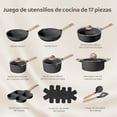 thumbnail image 2 of Juego De 17 Ollas Y Sartenes, Sartén antiadherente de mármol incluye cuchara y espátula, Juego de cocina para autocaravana sartén y Incluye sartén y olla para sopa, Uso En Cocina De Inducción(Negro), 2 of 7