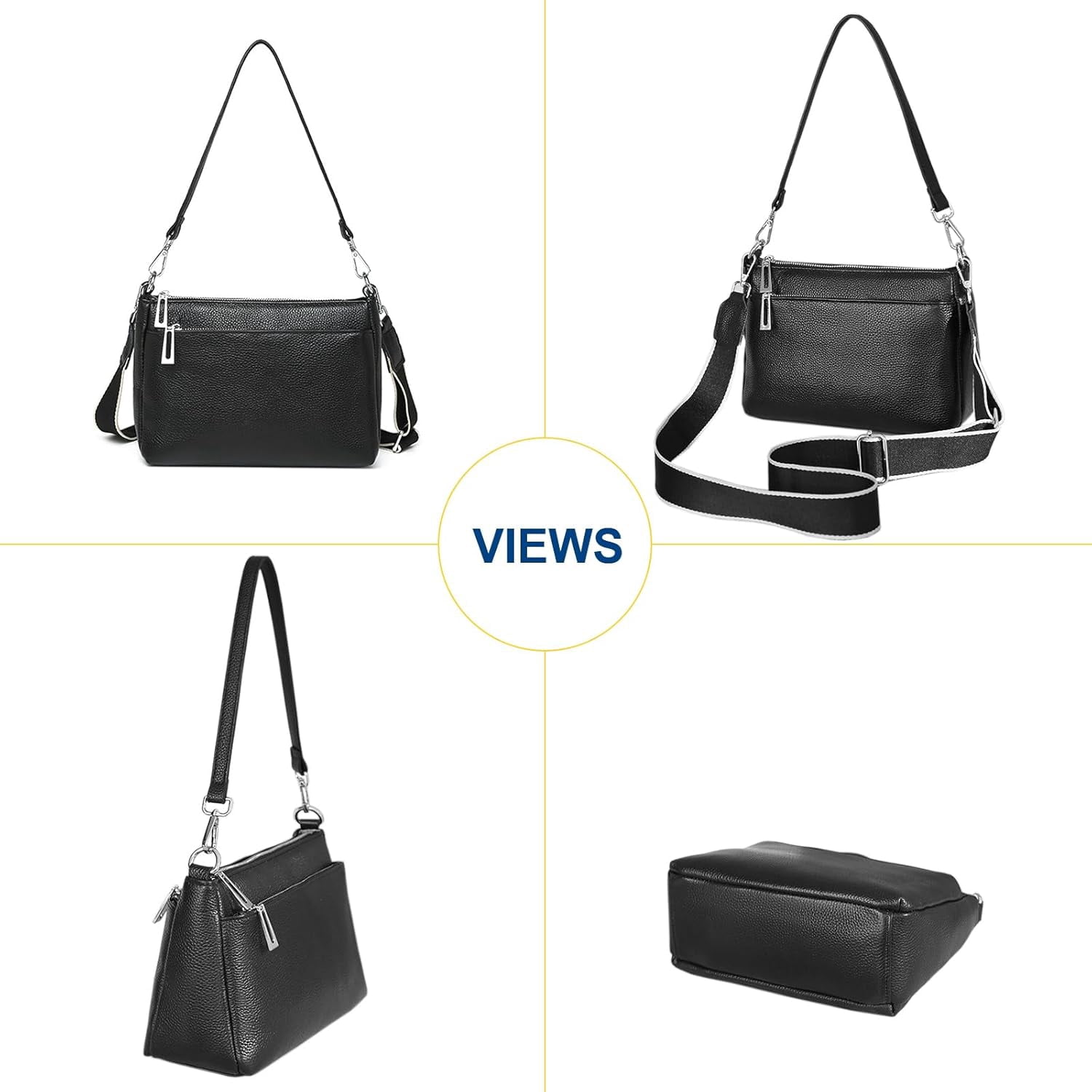 Genuine Leather Hobo Bag for Women Crossbody Shoulder Purses with Dual Straps