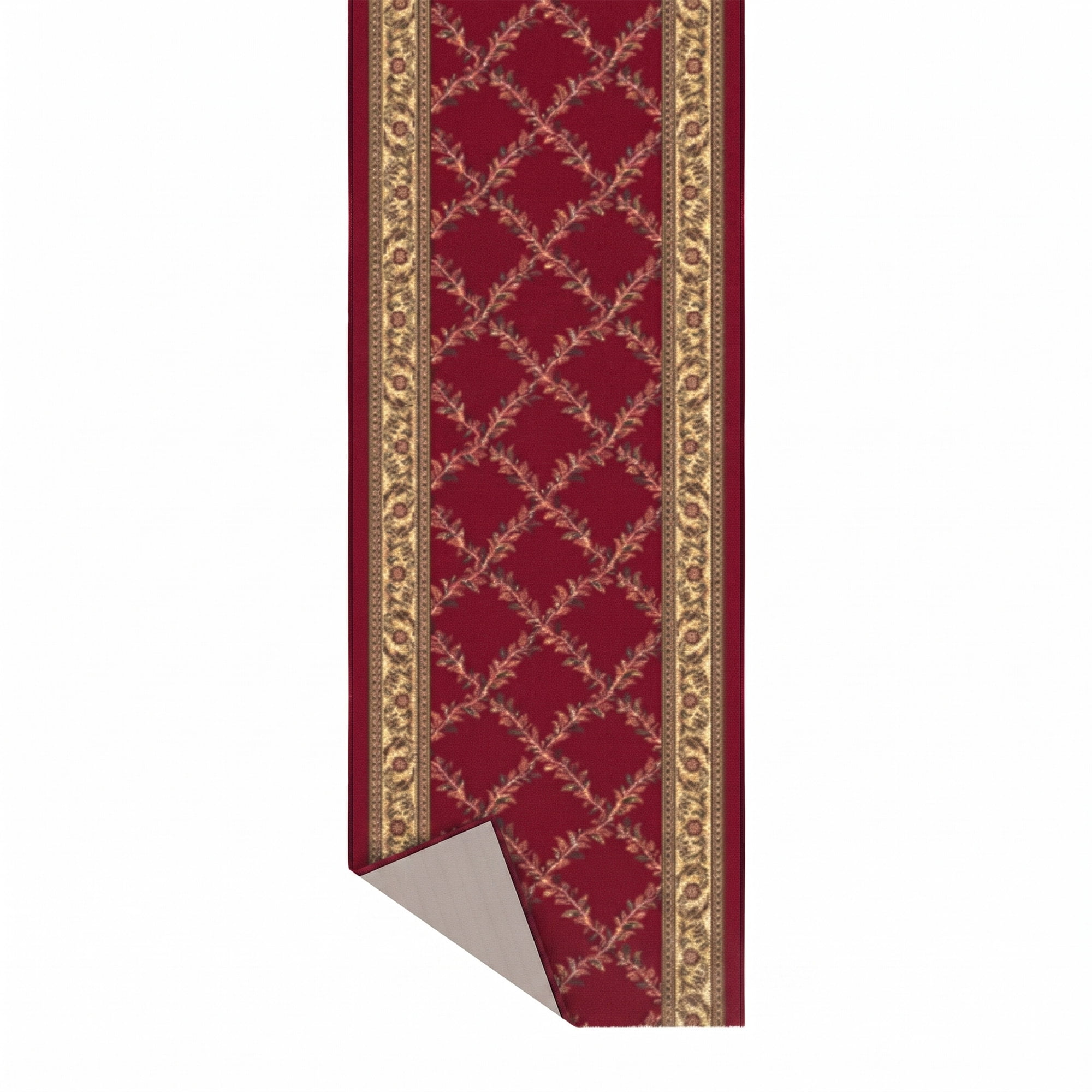 Ottomanson Extra Long Runner Rug 1'10.5" x 25' – Non-Slip Low Pile Hallway Carpet, Trellis Burgundy Red