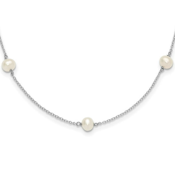 Auriga Fine Jewelry 925 Sterling Silver Rhodium-Plated Polished 5-5.5 mm FWC Pearl 5-Station Necklace for Women 12"