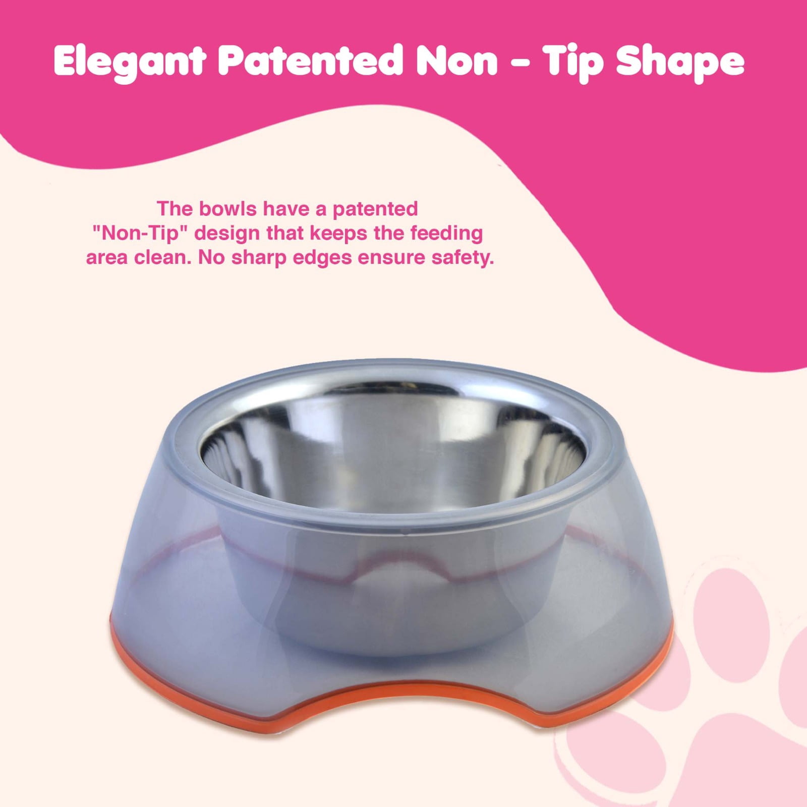 Happinesque 1Pc Stainless Steel Dog & Cat Bowl with Pellucid Plastic, Anti Skid, Non Tip, 8 Cups (Gray)
