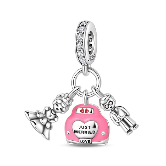 KUNSIR 925 Sterling Silver Charm Newlywed Couple Dangle Charm For Bracelet DIY