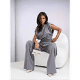 thumbnail image 5 of Women'S Round Neck Pleated Sleeveless Casual Suit,Sleeveless Crewneck Vest Wide Leg Pantsuit Business Sets with Pocket Light Gray XXL, 5 of 7