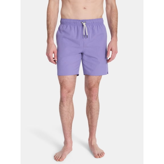 Laguna Men's Pebbled Stretch Volley Swim Trunks with Brief Liner, 7" Inseam, Sizes M-2XL