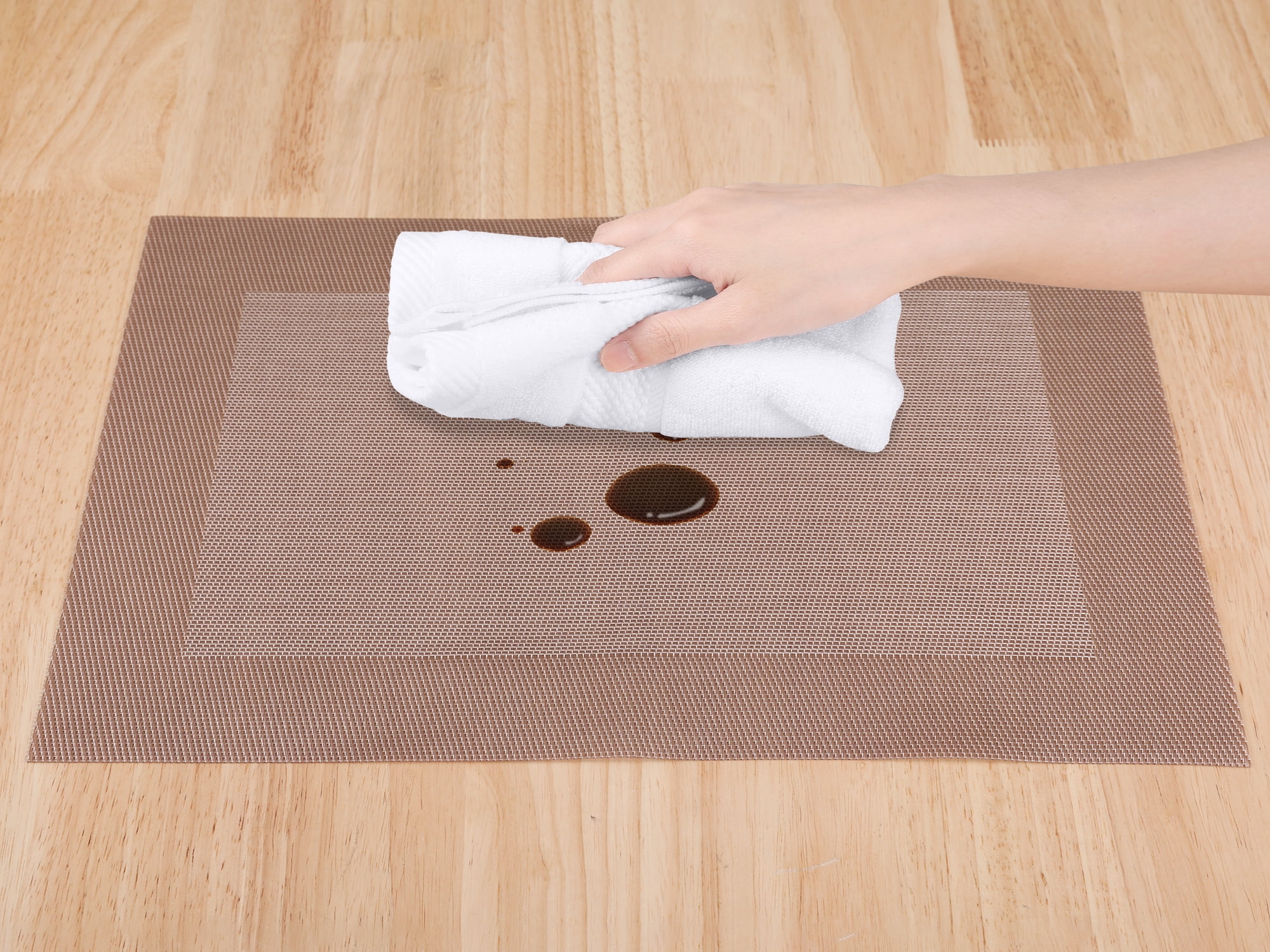 Unique Bargains Set of 8 Table Placemats Washable Wipeable Table Mat Rose Gold 18x12Inch