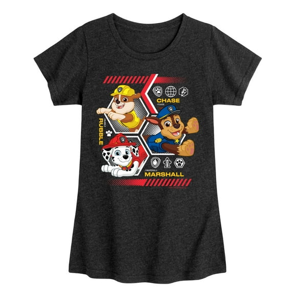 Paw Patrol - Chase Rubble Marshall Hexagons - Toddler & Youth Girls Short Sleeve Graphic T-Shirt