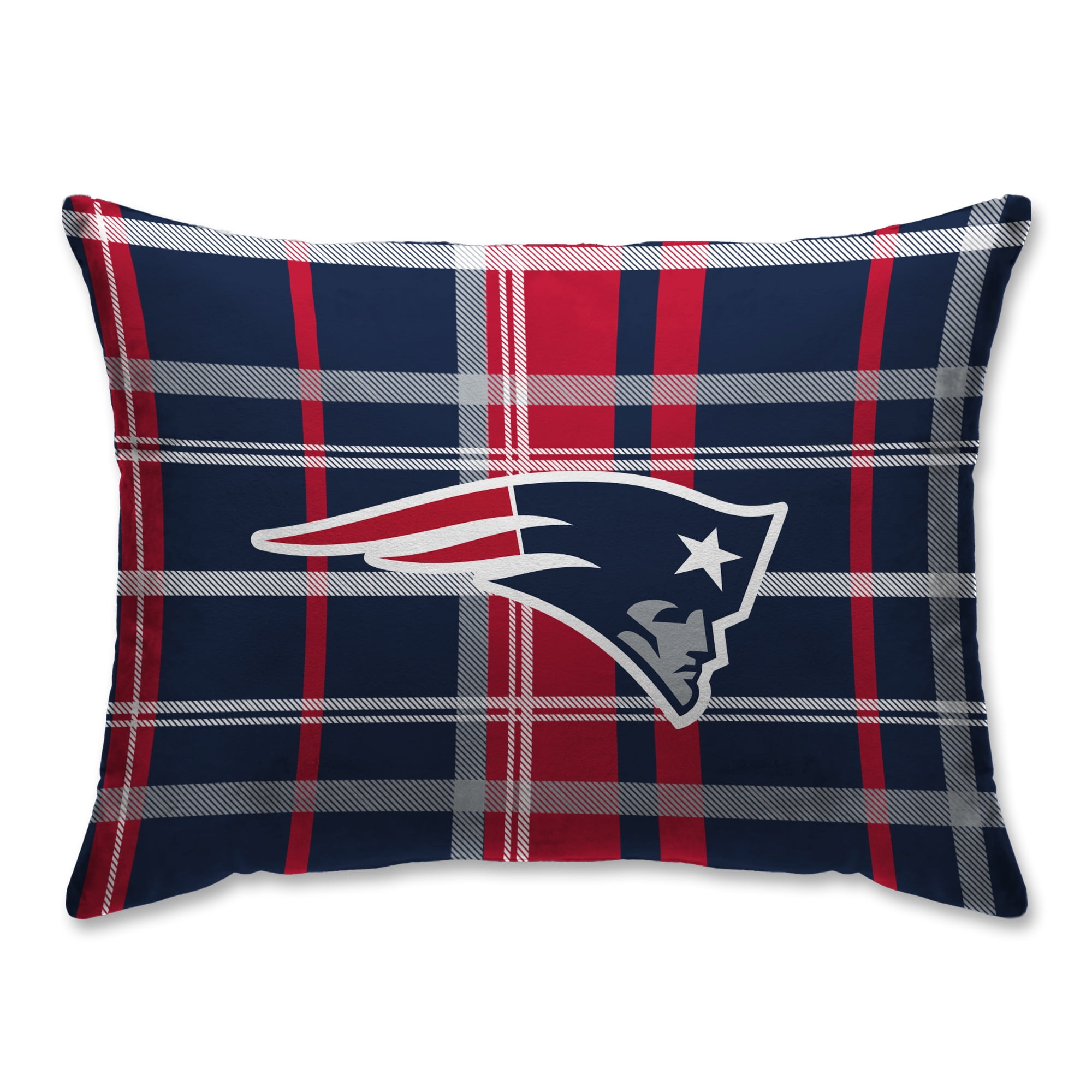 New England Patriots Plaid Plush Sherpa Bed Pillow Blue No Size