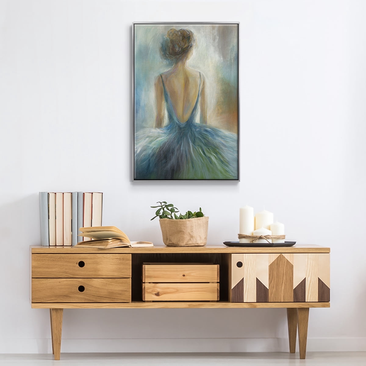 Lady in Blue Framed Premium Gallery Wrapped Canvas - Ready to Hang - 17 x 25 - Silver Floating Frame