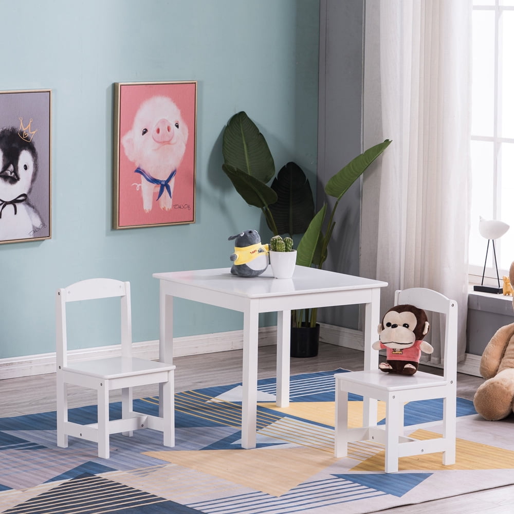 SESSLIFE Kids Table Set with 2 Chairs, 3-Piece Wooden Play Table and ...
