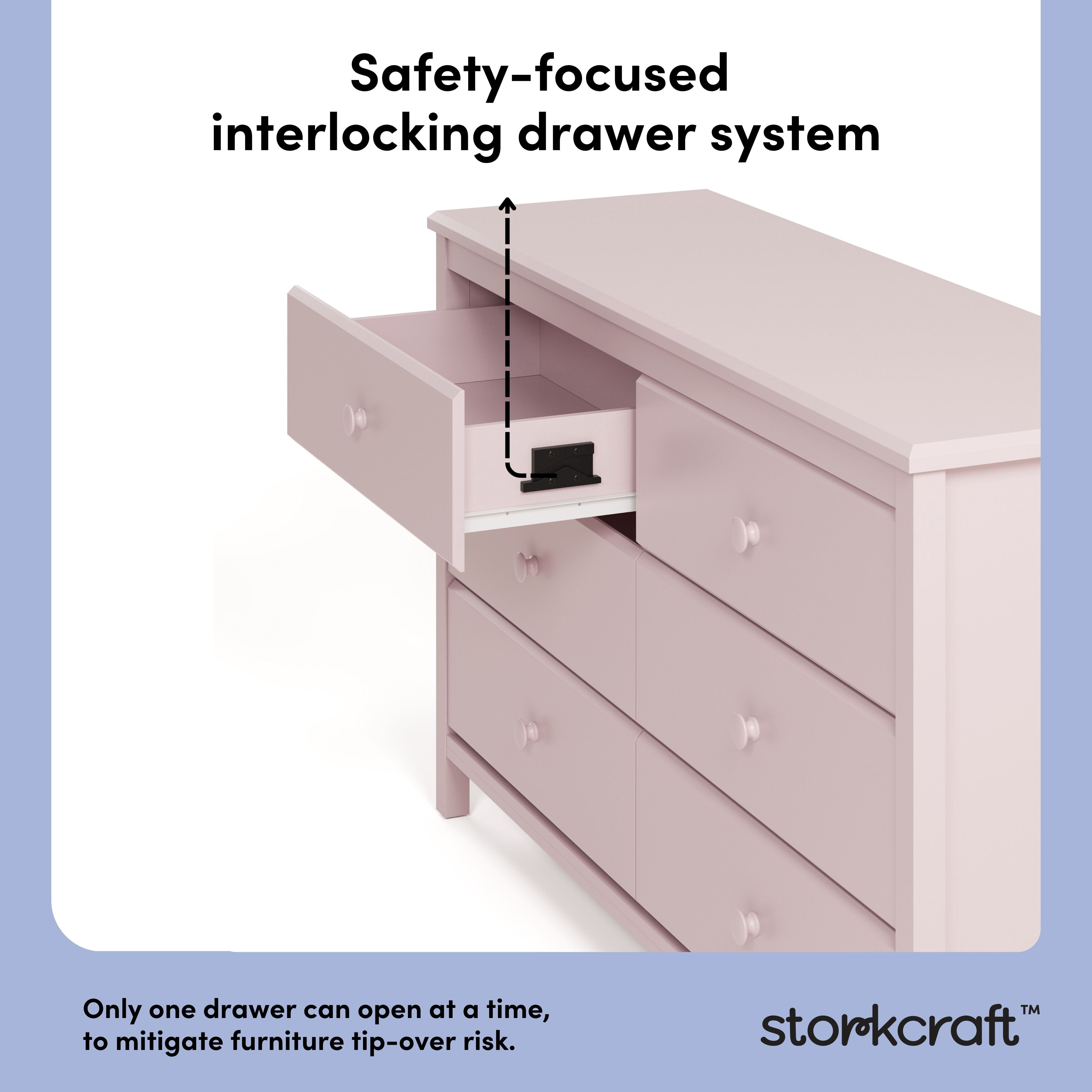 Storkcraft Alpine 6 Drawer Nursery Double Dresser, Blush