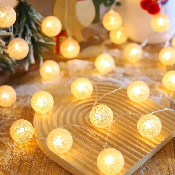 Rosnek Cotton Balls Fairy Lights, Battery Operated 20 LED Cotton Balls String Light for Bedroom Party Indoor Wedding Decor
