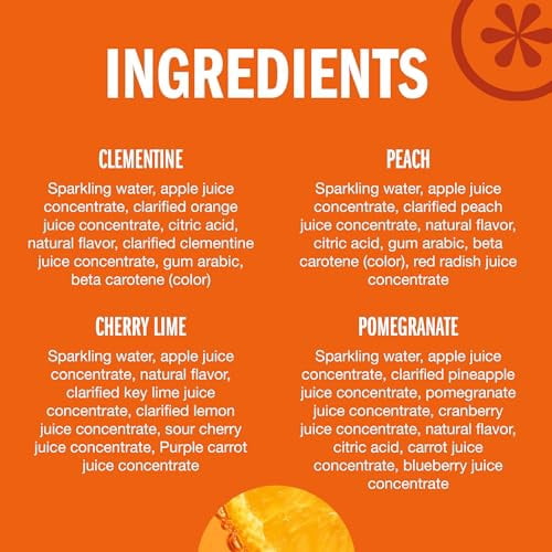 IZZE Sparkling Juice Beverage Blend, Sunset Variety Pack, Clementine, Peach, Cherry Lime, Pomegranate, No Sugar Added, 8.4 Fl Oz (Pack of 8)
