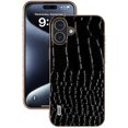 thumbnail image 2 of ABEEL For iPhone 16 Plus Case Electroplating Edge Crocodile Texture Genuine Cow Leather Back Phone C, 2 of 5