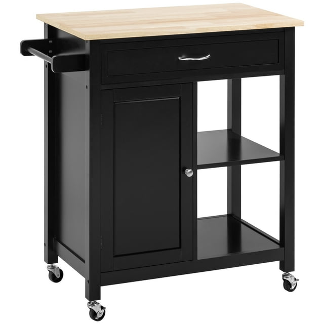 HOMCOM Rolling Kitchen Cart with Wood Top, Kitchen Island on Wheels