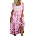 thumbnail image 1 of WTXUE Robes Gatsby, Robe de Plage à Manches Courtes Coupe Trapèze Col Ras du Cou, Robe de Soirée Fluide pour Femme Boho Vestidos Casuales Para Mujer Verano Maxi Robes Fluides Grande Taille pour Femme, Rose Taille 3TG, 1 of 4