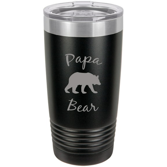 Papa Bear Stainless Steel Engraved Insulated Tumbler 20 Oz Travel Coffee Mug, Black