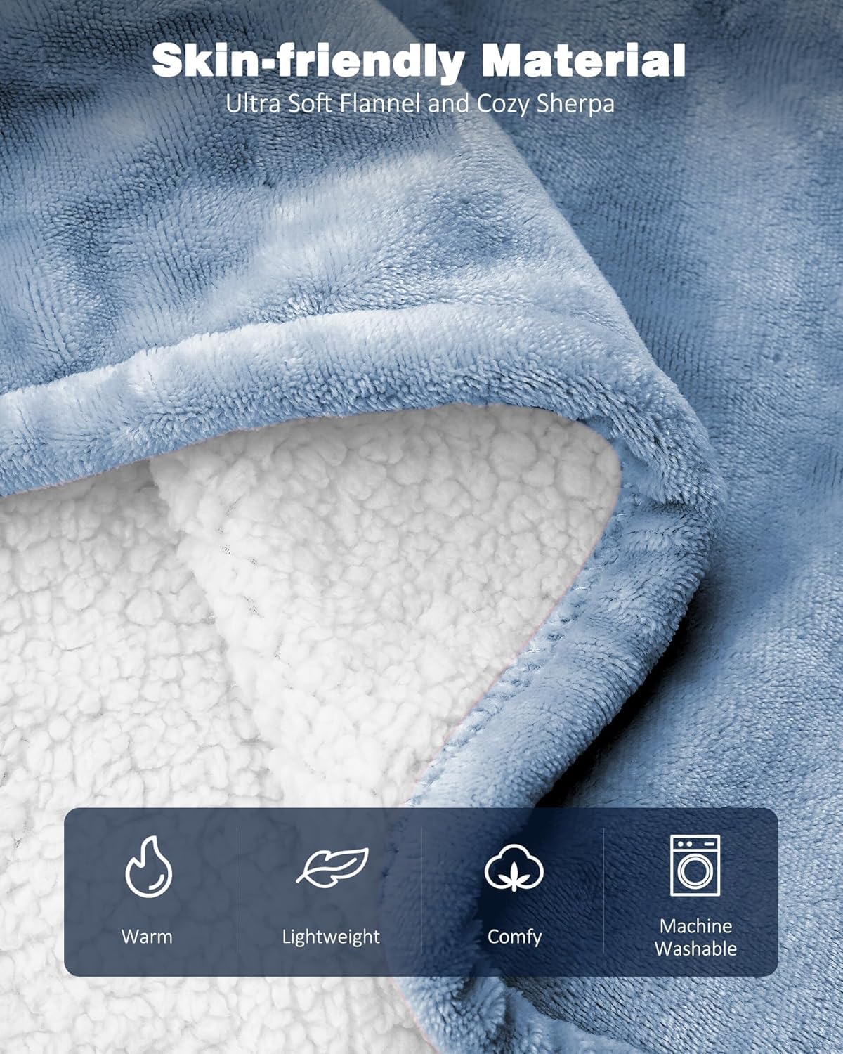 Ocuuziisu Electric Heated Blanket Throw Blanket 50" x 60" Flannel and Sherpa Electric Blanket with Buttons, 9 Heating Levels, Auto-off, Machine Washable, Blue