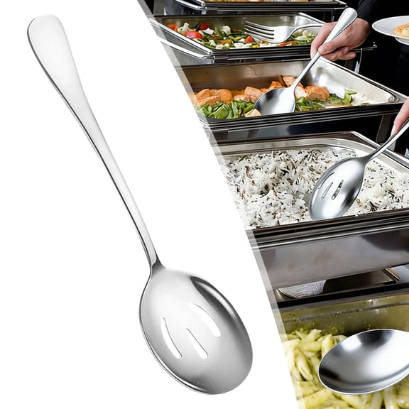 Large Slotted Serving Spoons, 8.8-Inch Stainless Steel Utensils, Dishwasher Safe Buffet Spoons for Party, Catering, Wedding, and Kitchen Use