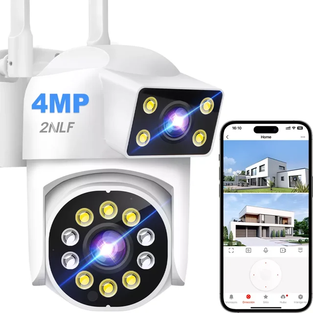 2nlf® Cámara Vigilancia Wifi Exterior 2 Lente 2 Pantalla 4mp