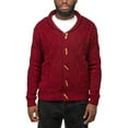 thumbnail image 3 of X RAY JEANS Mens Faux Shearling Shawl Collar Cable Knit Cardigan Sweater, Burgundy, 3XL, 3 of 8