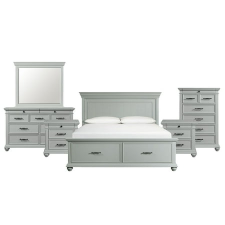 Elements Picket House Furnishings Brooks King Platform Storage 6PC Bedroom Set in Grey