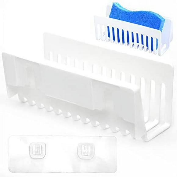 Youngever Lot de 2 Porte-Éponges en Plastique, Organisateur de Salle de Bain en Plastique, Supports d'Évier de Cuisine pour Éponges, Brosses, Savon Conception à Adhésif Fort