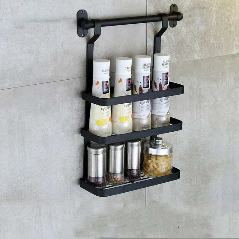 1pc Punch-free Iron Kitchen Spice Bottle Storage Rack, Cabinet Door Wall  Hanging Spice Rack
